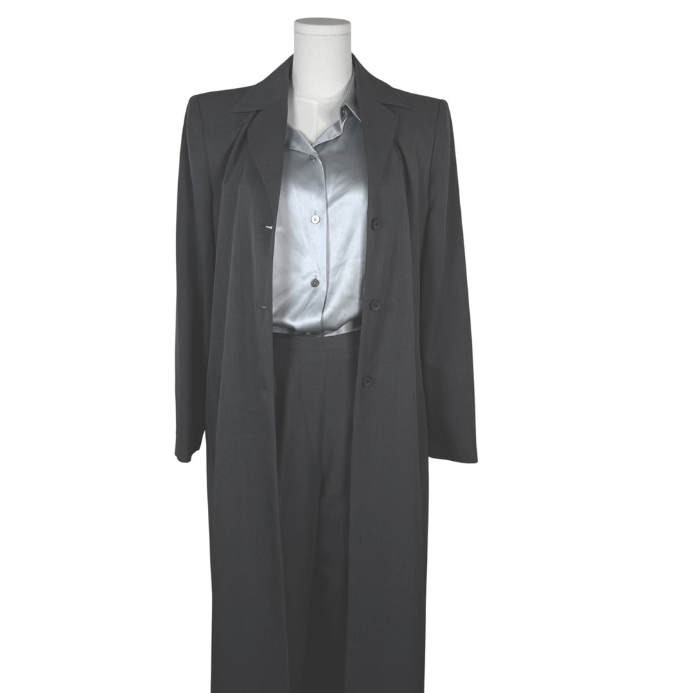 Larry Levine Suits 2pc Duster Coat & Trousers Set Charcoal Gray 10